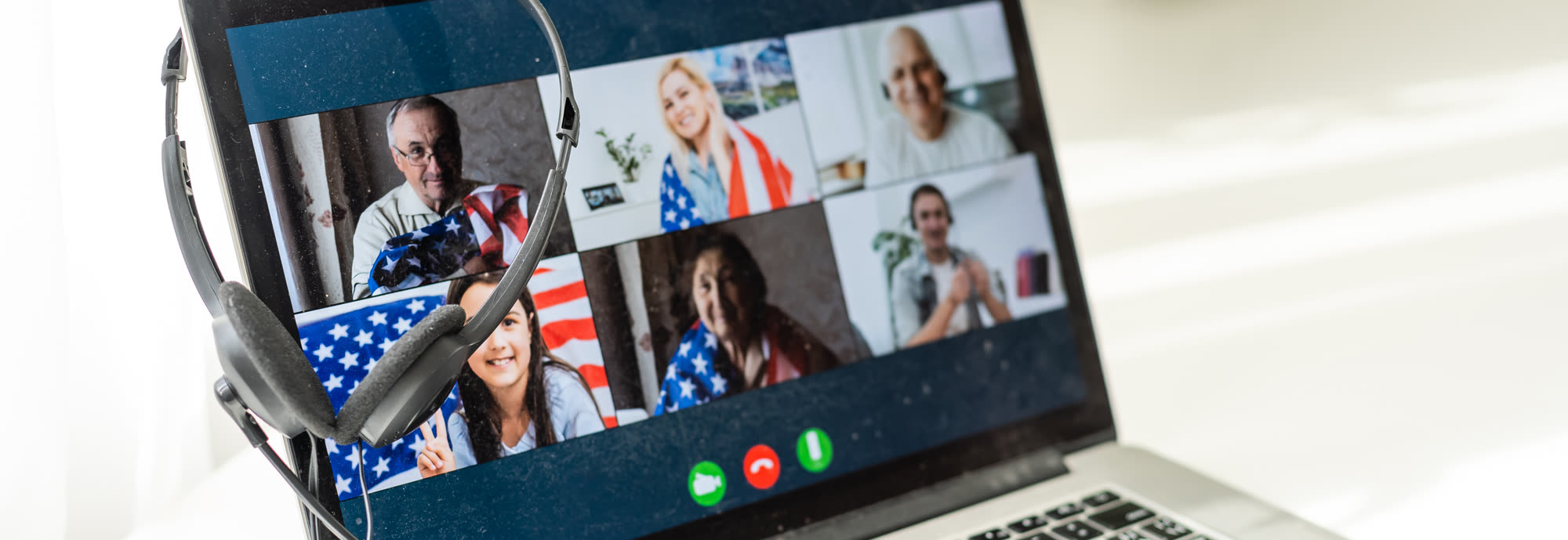 Businesswoman on a remote video call with her team, working from home in the United States